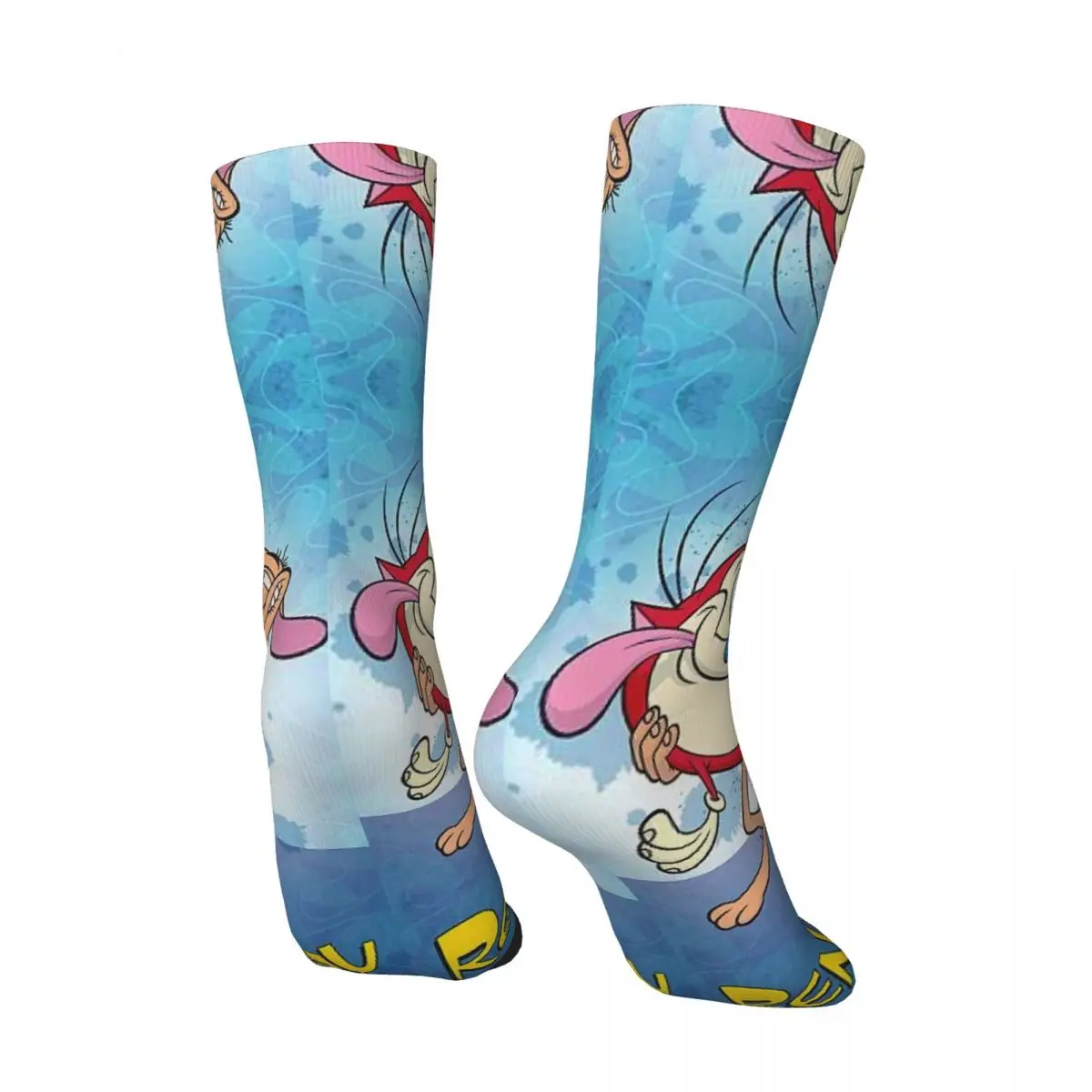 Funny Crazy compression Friend Sock for Men Hip Hop Harajuku T-The Ren & Stimpy Show Cartoon Happy Seamless Pattern Printed Boys