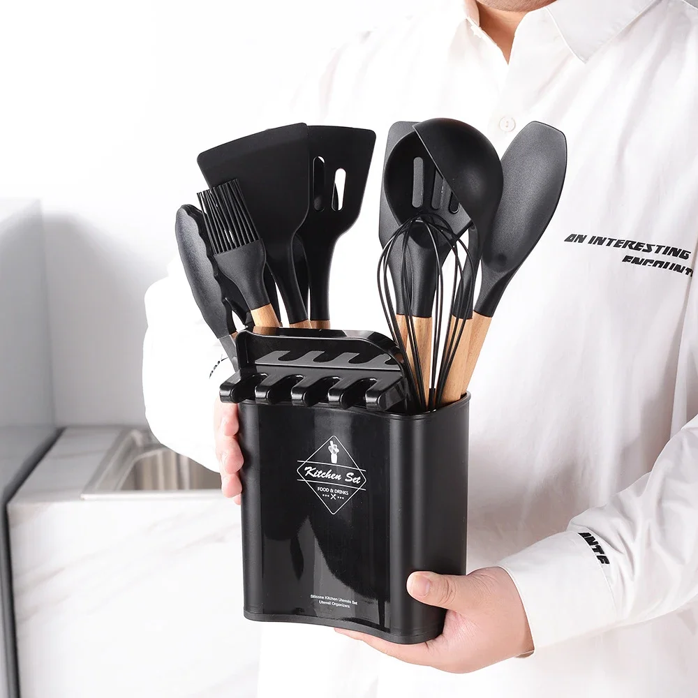 

13Pcs Silicone Kitchenware Cookware Set Kitchen UtensilsNon-Stick Spatula Shovel Egg Beaters Wooden Handle Cooking Tool Set