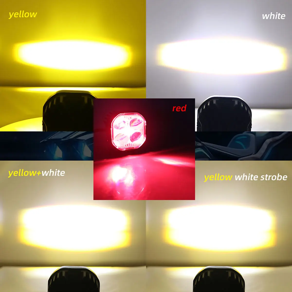 Tech White Yellow Red Flashing Lights High Beam and Low Beam Super Bright Motorcycle Modification Headlights