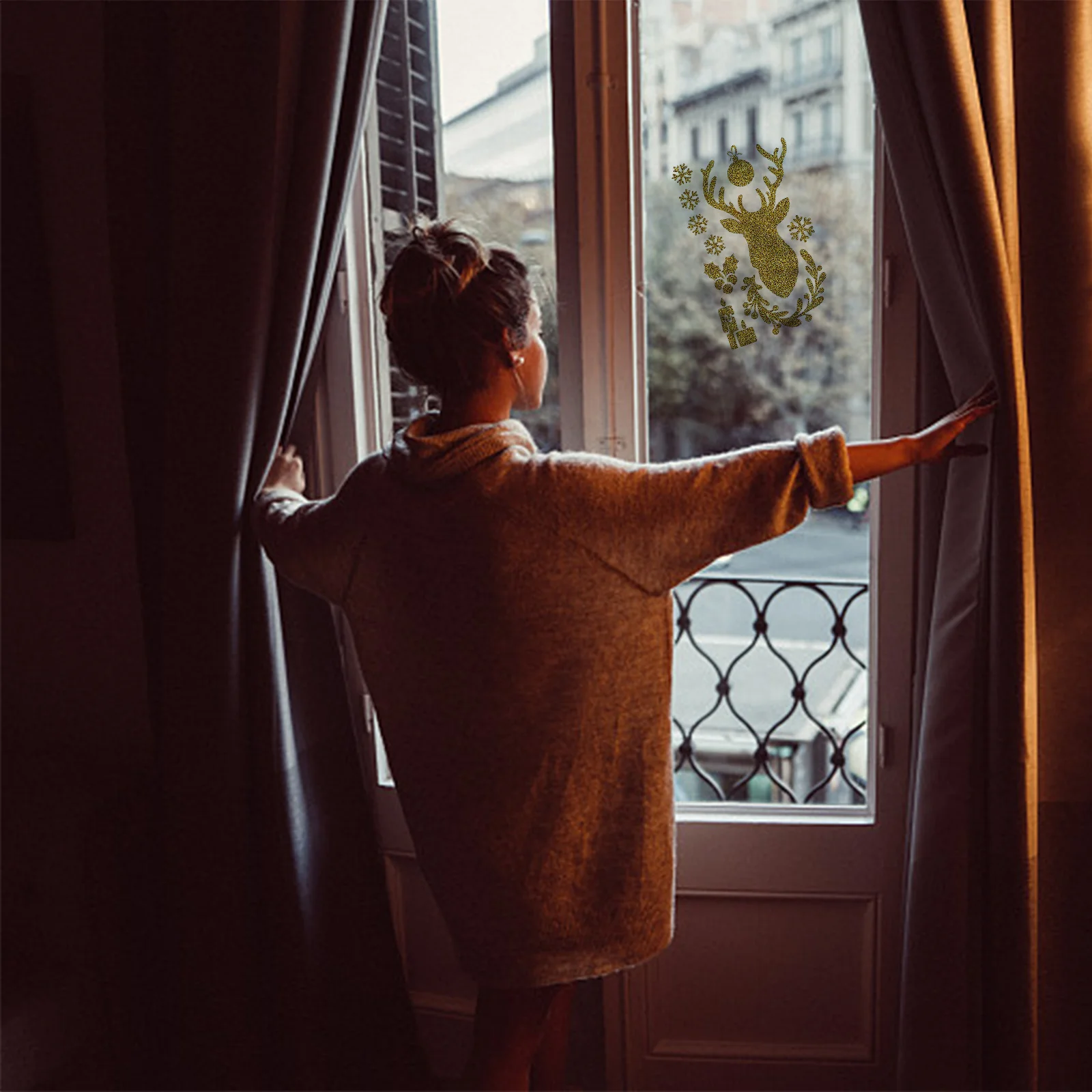 

9 Sheets Christmas Window Stickers Xmas Theme Decals Static Easy Peel Stick No Trace Decorative Festival Glass Door Decor