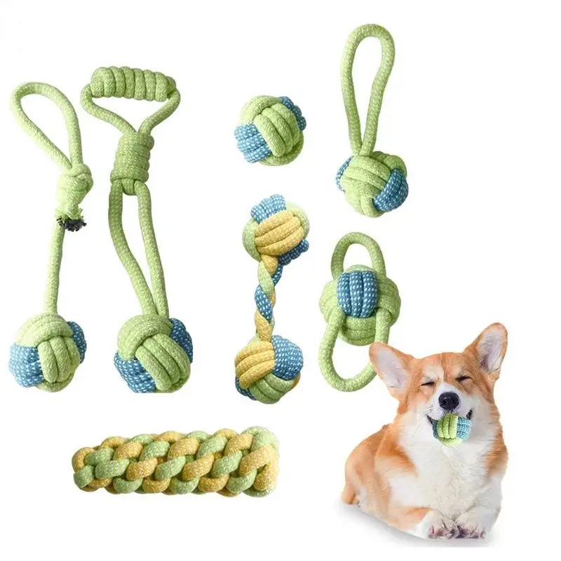 Dog Chew Teeth Clean Toys Interactive Cotton Rope Knot Toy Ball For Dogs Double-Pull Rope Teething Knot Ball Pet Companion Toys