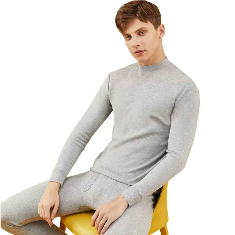 Men\'s Cotton Underwear Set Long Johns Warm Comfortable Underwear Base Shirt Collar Round Collar All Fashion Casual Solid Color