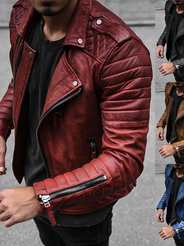 

Slim Fit Motorcycle Jaet Men's Leather Coat Turn-down Collar Biker Sle Faionable Urban Long Coat Zipper Closure Blo P...