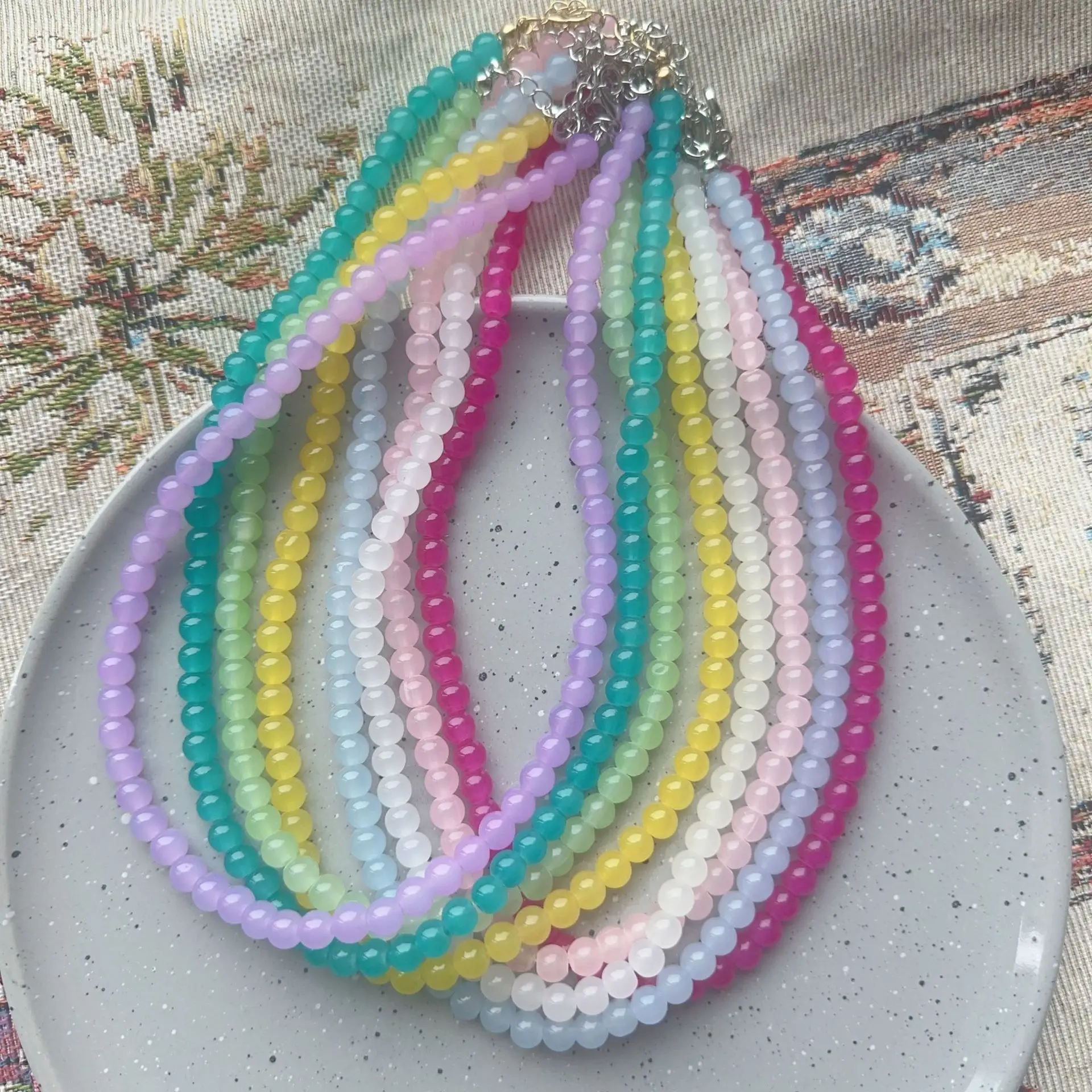 Koreanische Mode Sommer Bunte Glas Perle Choker Halskette Für Frauen Trend Süße Ästhetische Y2K Charme Schmuck Szene Zubehör