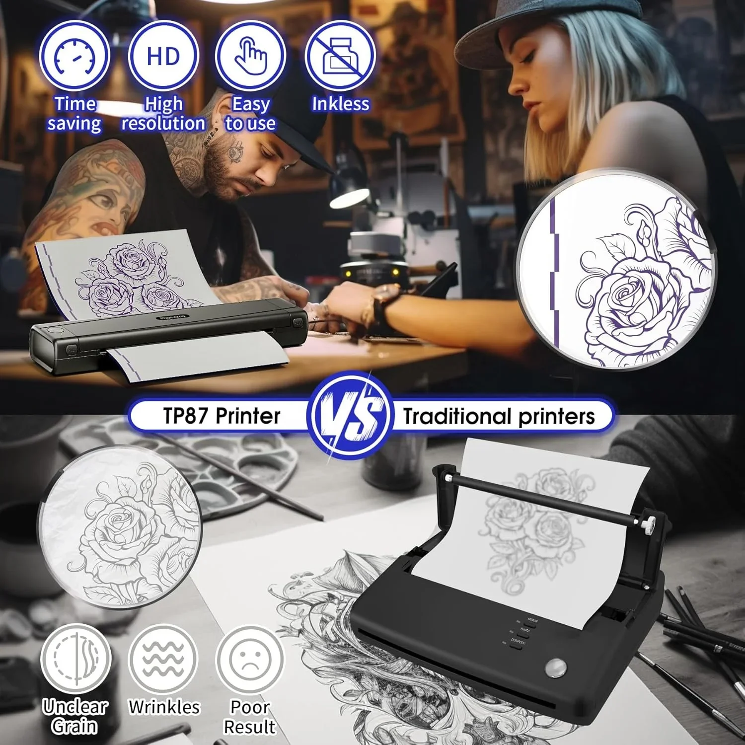 NEW Phomemo TP87 Tattoo Stencil Printer No Ink Thermal bluetooth HD Tattoo Transfer Machine Can Nice Print Shadow for Pad/phone view 4