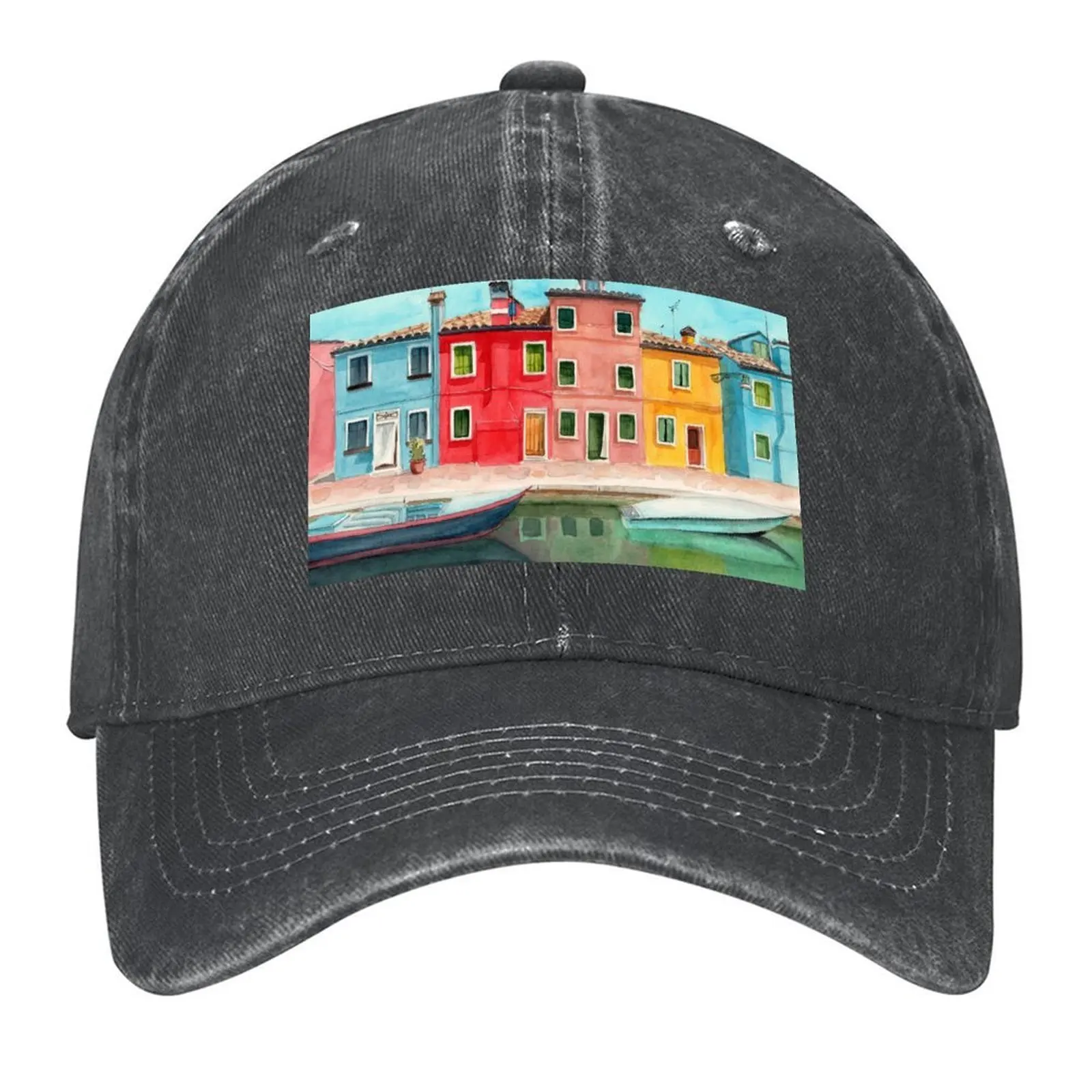 

Watercolor Burano quarter in Venice Baseball Cap party Hat golf hat genuine Funny hats Rugby Golf Women Men's