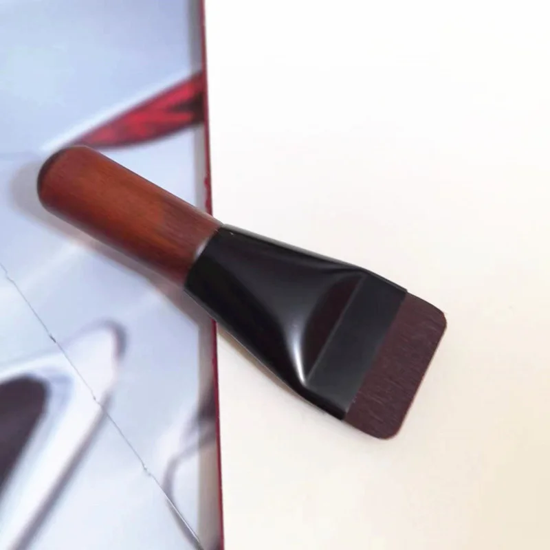 여성용 미니 플랫 탑 파운데이션 브러시, 초박형 파운데이션 브러시, 플랫 헤드 페이스 컨투어 브러시, 나무 손잡이, 메이크업 브러시