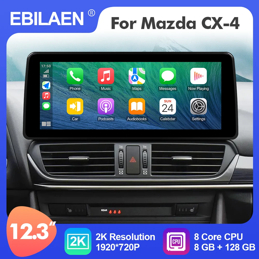 EBILAEN Android 12 12.3inch Car  Radio Stereo For Mazda CX-4 CX4 CX 4 2016-2021 Multimedia Player Carplay  Auto 4G Net GPS