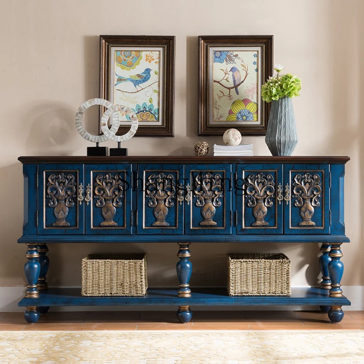 

SM Home Living Room Premium Sense Dining Side Cupboard Storage Tea Cabinet Six Door Carving Vase Security Cabinet