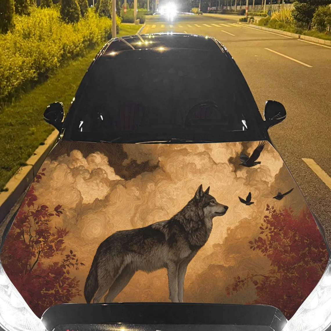 

Majestic Autumn Wolf Car Hood Stickers - Self-Adhesive, Waterproof and Durable Vinyl Wrap, Decorate And Protect Your Car, Fit Fo