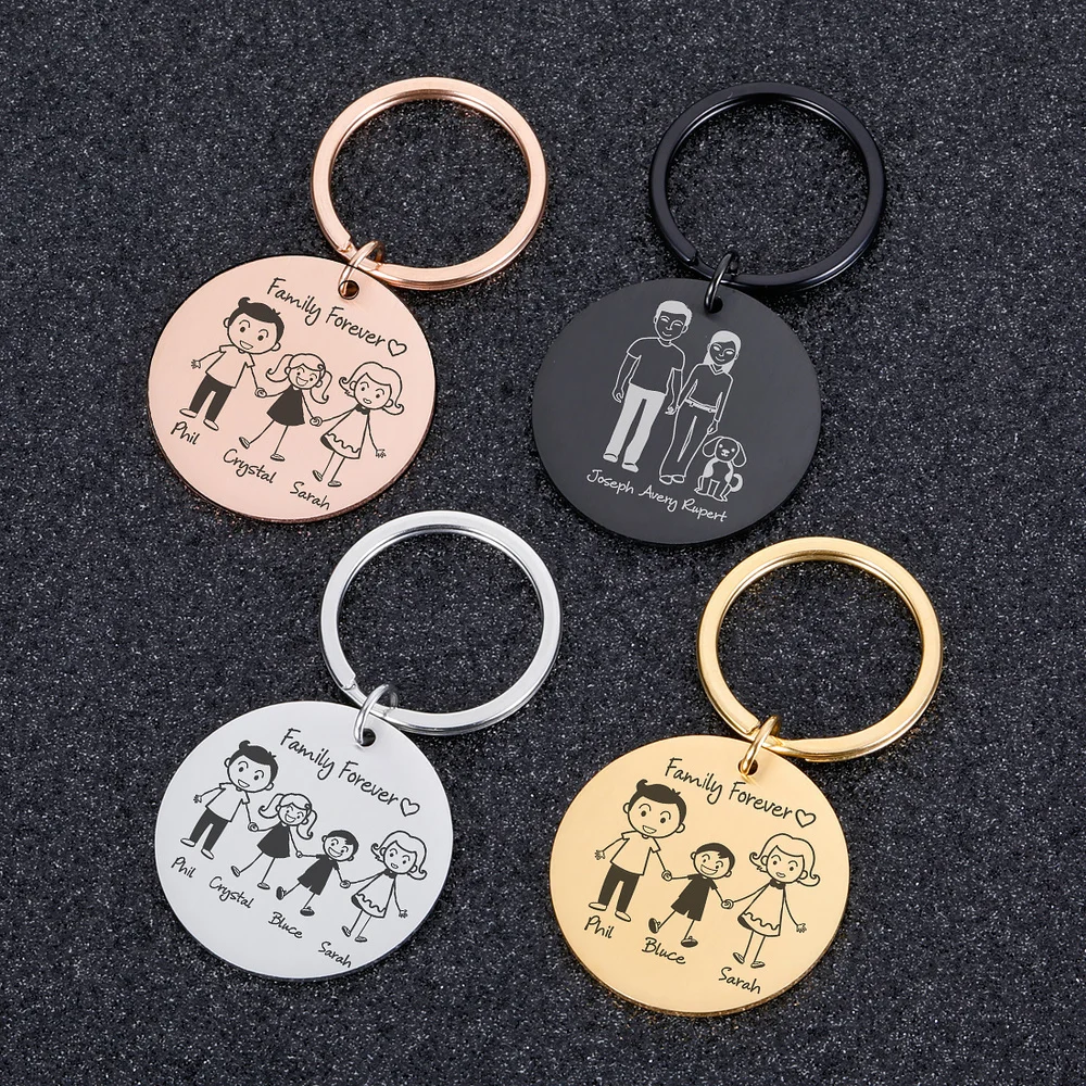 Personalisierte Familie Keychain Eingraviert Familie Geschenke für Eltern Kinder Vorhanden Schlüsselbund Tasche Charme Familien Mitglied Geschenk