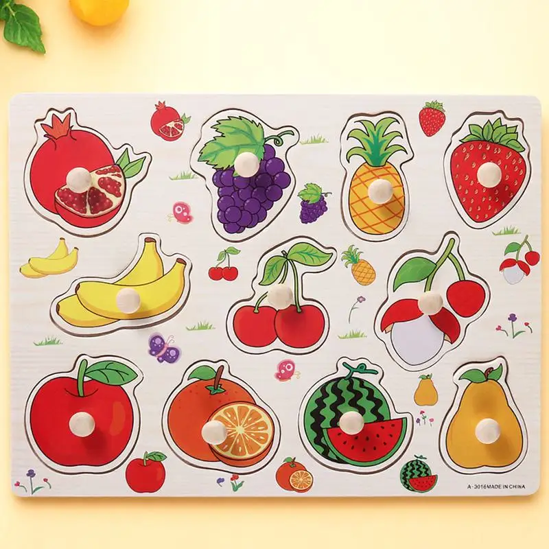 Puzzle prescolare educativo per l'apprendimento precoce delle frutta e verdura in legno da 2 pezzi per i più piccoli Puzzle con manopole