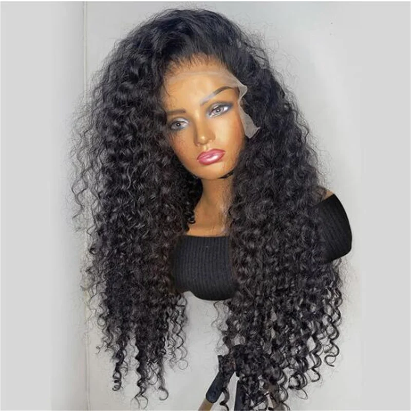 Preplucked 26Inch Soft Black Kinky Curly Heat Resistant 180Density Lace Front Wig For Women BabyHair Glueless Daily Wig