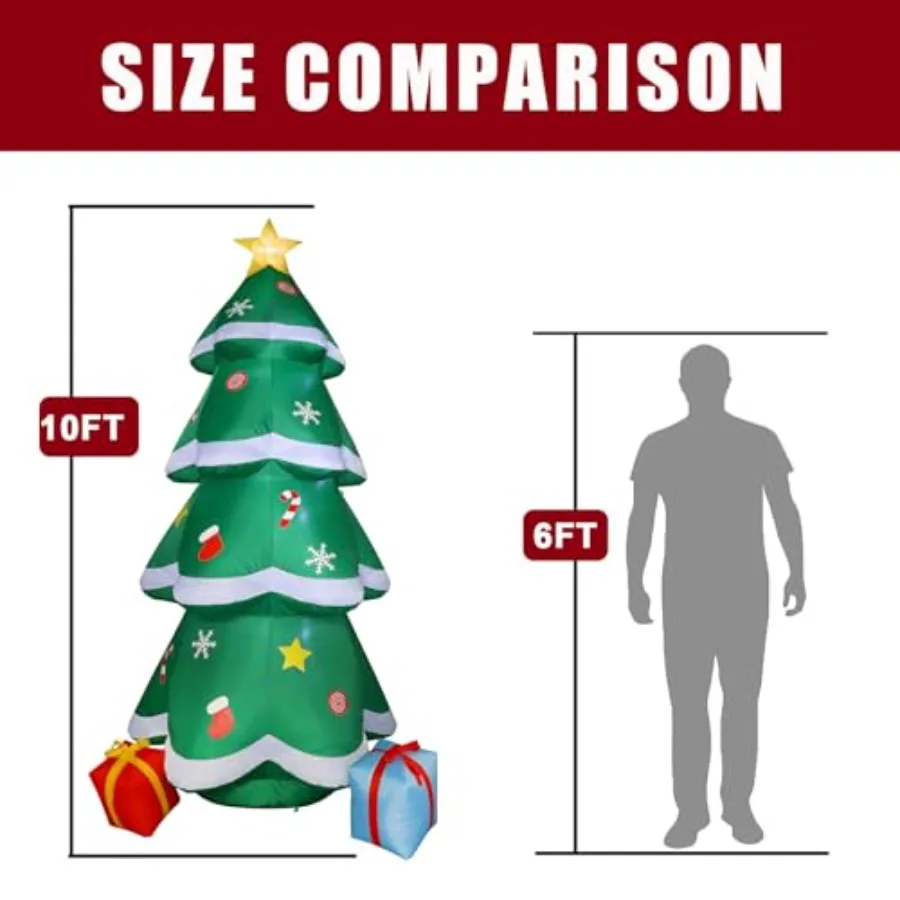 Outdoor Christmas Inflatable Tree, PVC Material, Green Color, 10ft Tall With Built-In LED Lights For Easy Setup And Weather Res