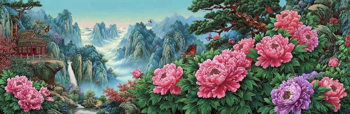 

9CT 11CT 14CT Flowers Mountains Pre-Printed Cross Stitch DIY Embroidery Set Handicraft Floss Needle Crafts