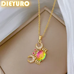 DIEYURO 316L Stainless Steel Colorful Gorgeous Crabs Pendant Necklace For Women New Trend Fashion Collarbone Chain Jewelry Gift
