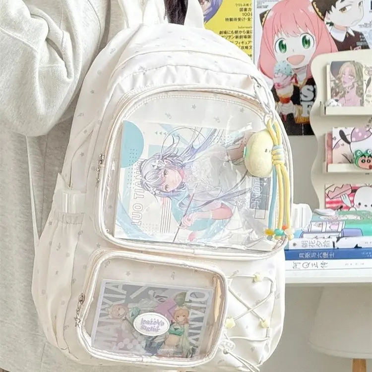 

Women Kawaii School Bag For Students Japanese Preppy Backpack Large Capacity Teenager White Schoolbag Design Transparent Bags