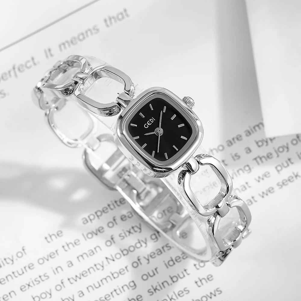 Gedi luz luxo high-end elegante temperamento relógio de pulso feminino retro pequeno quadrado relógio de quartzo mulher personalidade na moda