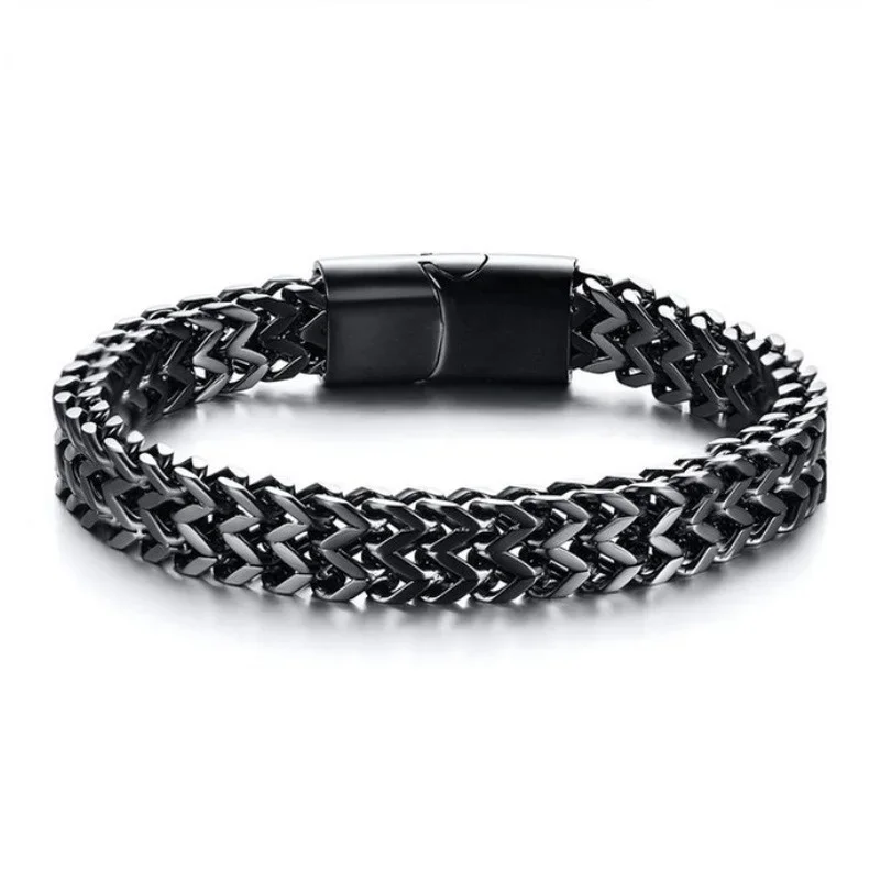Classic Versatile Silver Color Chain Bracelet Men\\\'s Stainless Steel Bracelet with Metal Magnetic Buckle Bracelet