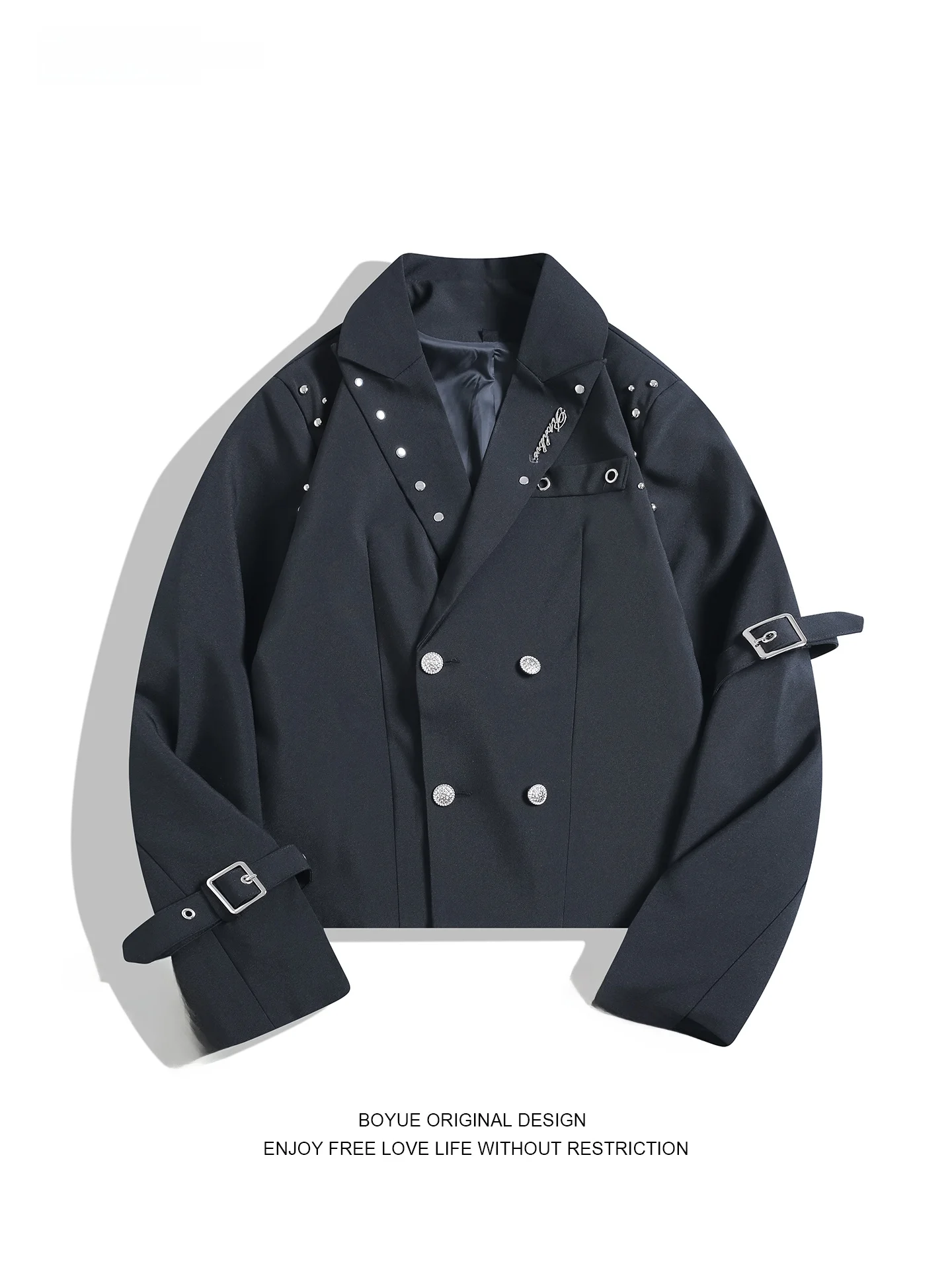 

Куртка Boyue в американском ретро-стиле с заклепками для мужчин и женщин, с двойным рядом пуговиц, стильная и удобная верхняя одежда