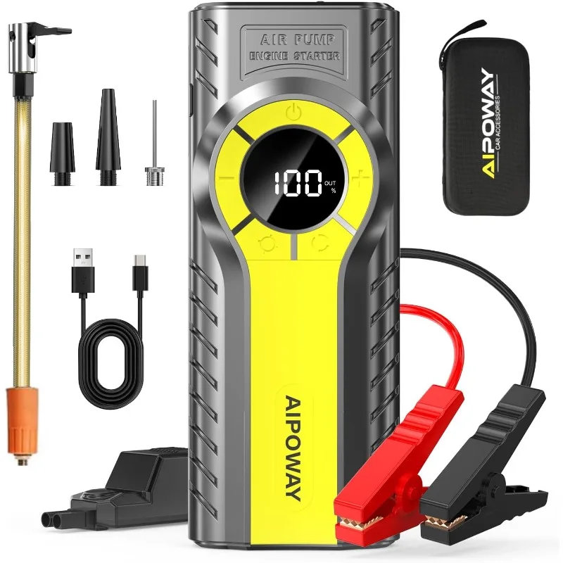 

Car Jump Starter with Air Compressor,6000A Jump Starter Battery Pack (All Gas/12.0L Diesel) 12V 160PSI Auto Battery
