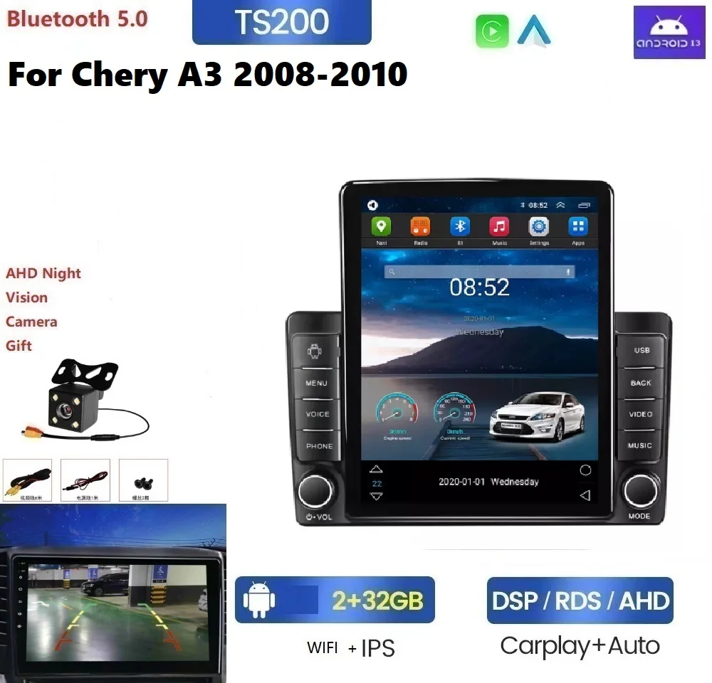 Android 13 AM FM car video recorder For Chery A3 2008-2010 8+128G car gps stereo android Mirror LinK BT car video