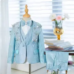 High Quality Children Tuxedo Suit Custom Logo Size Slim Fit Boys Wedding Suit 5-Pieces Suit A3742