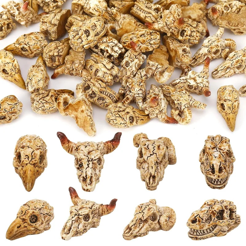 10 Pcs Mini Resin Animal Skull Heads Miniature Halloween Figurines Bulk for Micro Landscape Decoration Home Bookshelf Displays