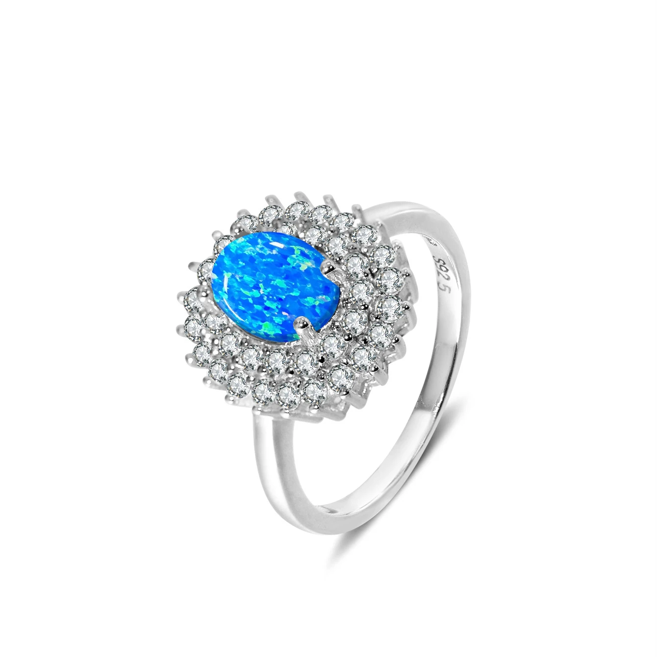 

2025 fashionable New 100% 925 Sterling Silver Women's Ring with Natural blue Opal and Zircon for Daily Wedding or Engagement