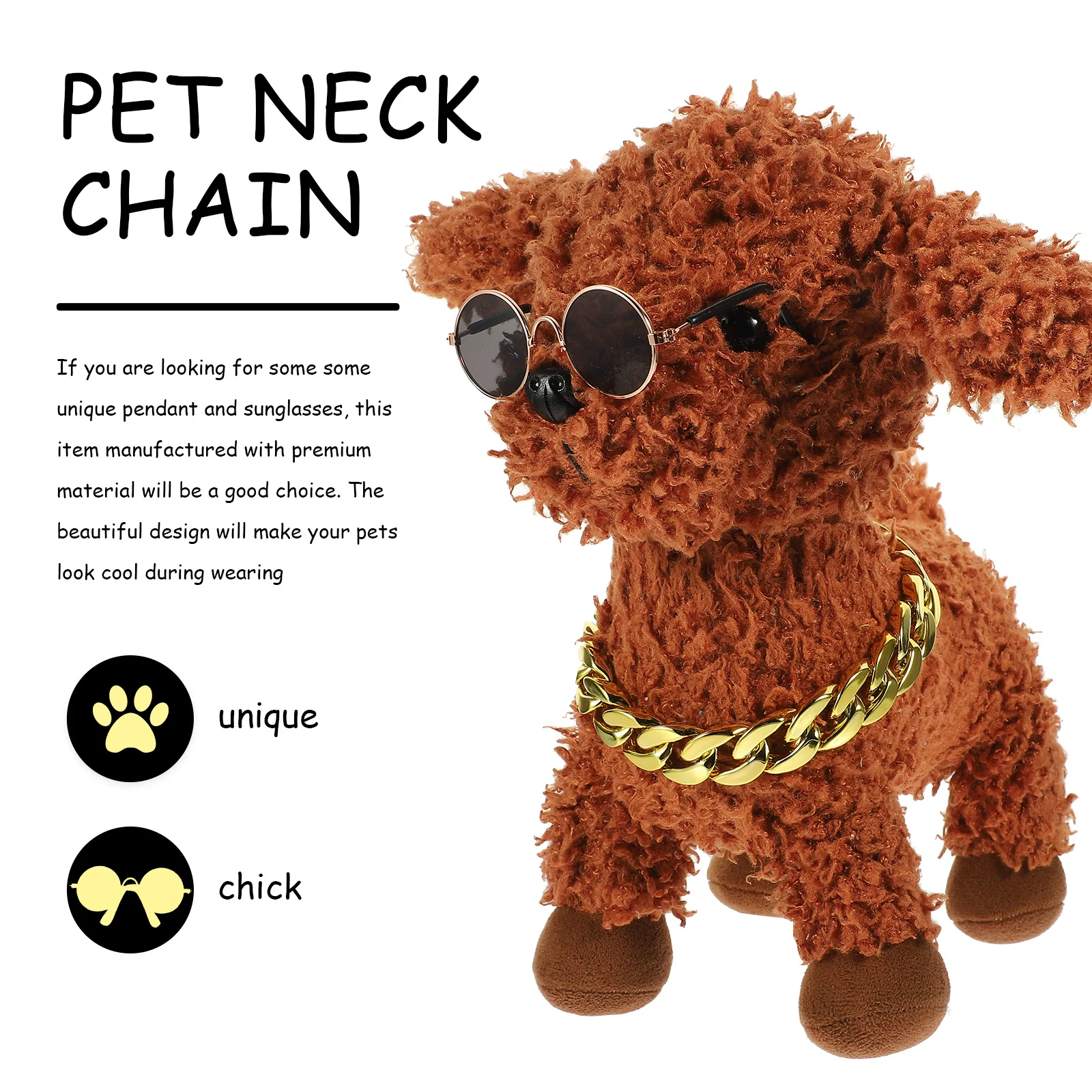 

2Pcs Fashion Pet Necklace Gold Chain Pendant with Sunglasses Cool Photo Props Pet Jewelry for Party Costume Accessories