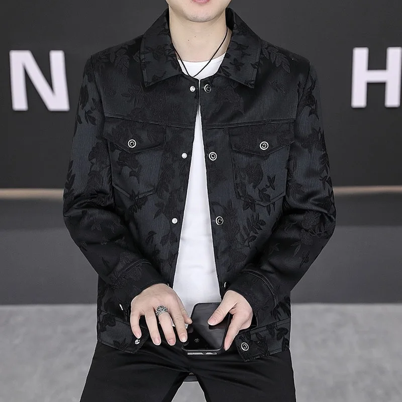 

Faionable Long Sve Мужская куртка, осенняя новинка, облегающая эластичная молодежная верхняя одежда с вышитым воротником, топ