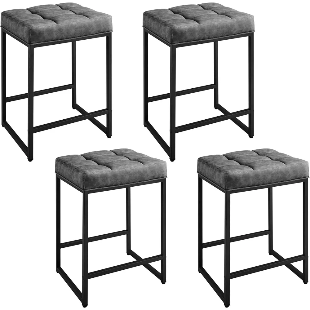 

Set of 4, Counter Height Bar Stools, Kitchen Counter Bar Chairs, 24" Leather Bar Stools for Kitchen Island, Dining Room, Grey