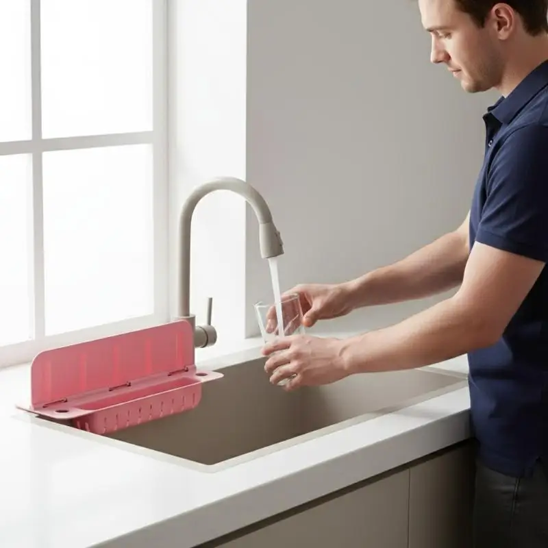 Silicone Sink Splash Guard With Waterproof And Splash-proof Design, Drain And Storage Tray For Dishwashing And Kitchenware.