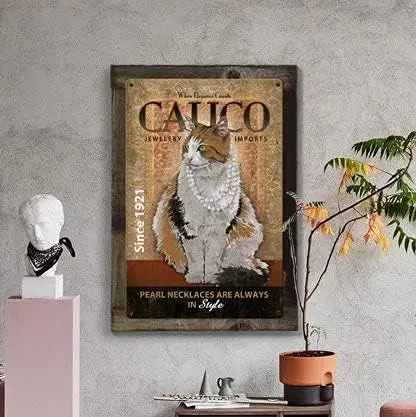 Calico Cat Metal Sign American Steel Art Vintage Metal Tin Sign Coffee Bar Wall Decor