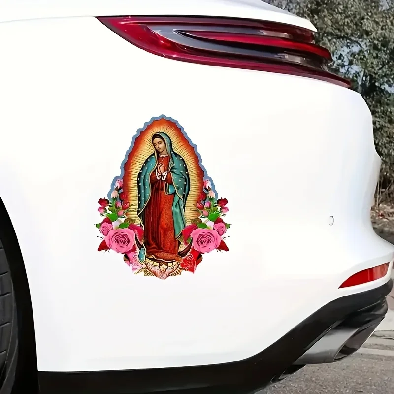 Catholic Guadalupe Roses Sticker 2D Flat Vinyl Decal Waterproof Religious Car Laptop Water Bottle Christian Faith Decor