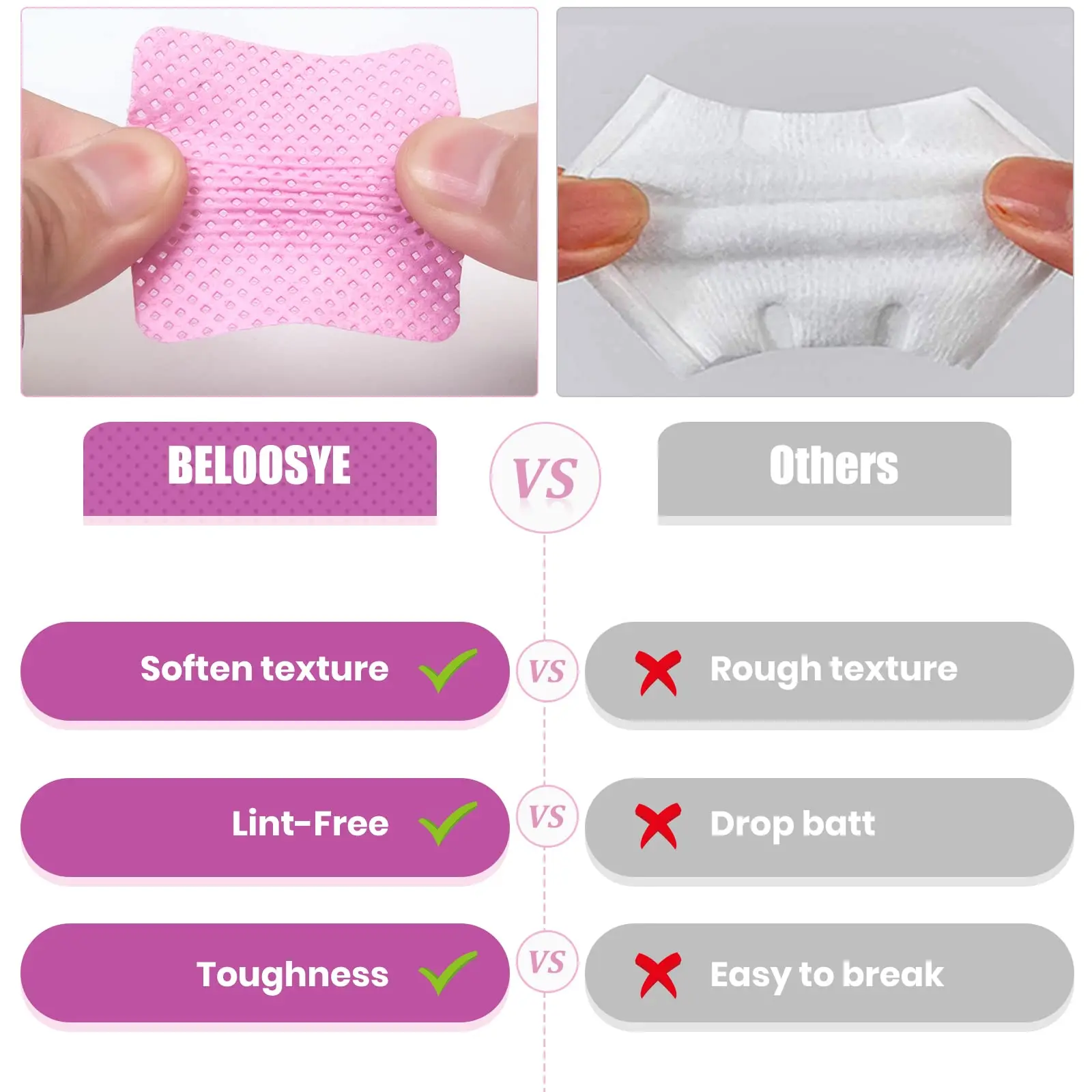 مناديل أظافر خالية من الوبر مع علبة - وسادات إزالة طلاء الأظافر الناعمة غير المنسوجة - مناديل خالية من الوبر لمستلزمات تمديد الرموش