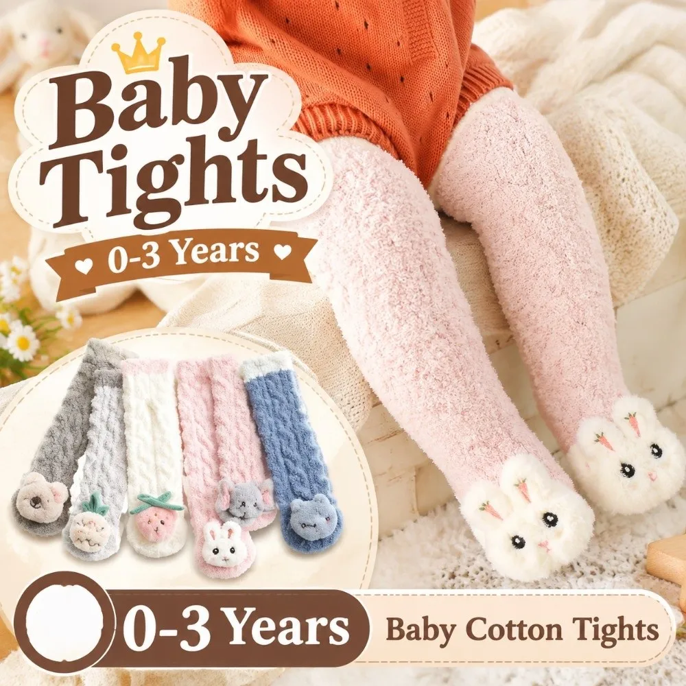 Cute Thickened Newborn Knee High Socks Fuzzy Coral Fleece Socks Stretchy Skin-friendly Infant Winter Stockings 0-3 Years Old