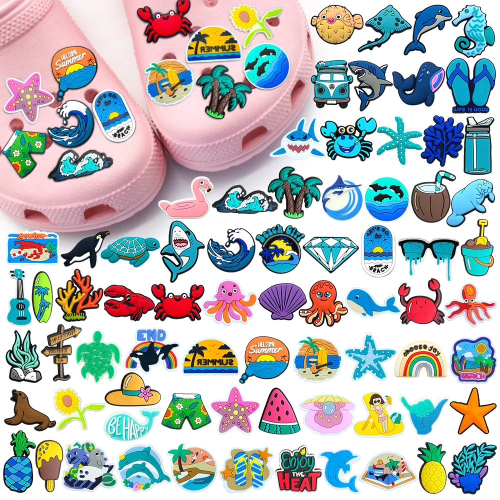 

Fashion Cartoon 1PCS Ocean Series Decorate Sea animals Beach Garden Shoe Charms Cute Accessories For Kids Adult X-mas Party Gift