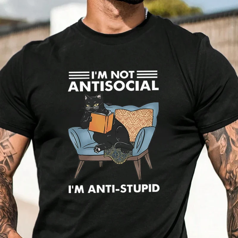 

Funny Car Im Not Antisocial 2026 New Vintage Style Pattern T-Shirt Men's And Women's Casual Short Sleeve Top