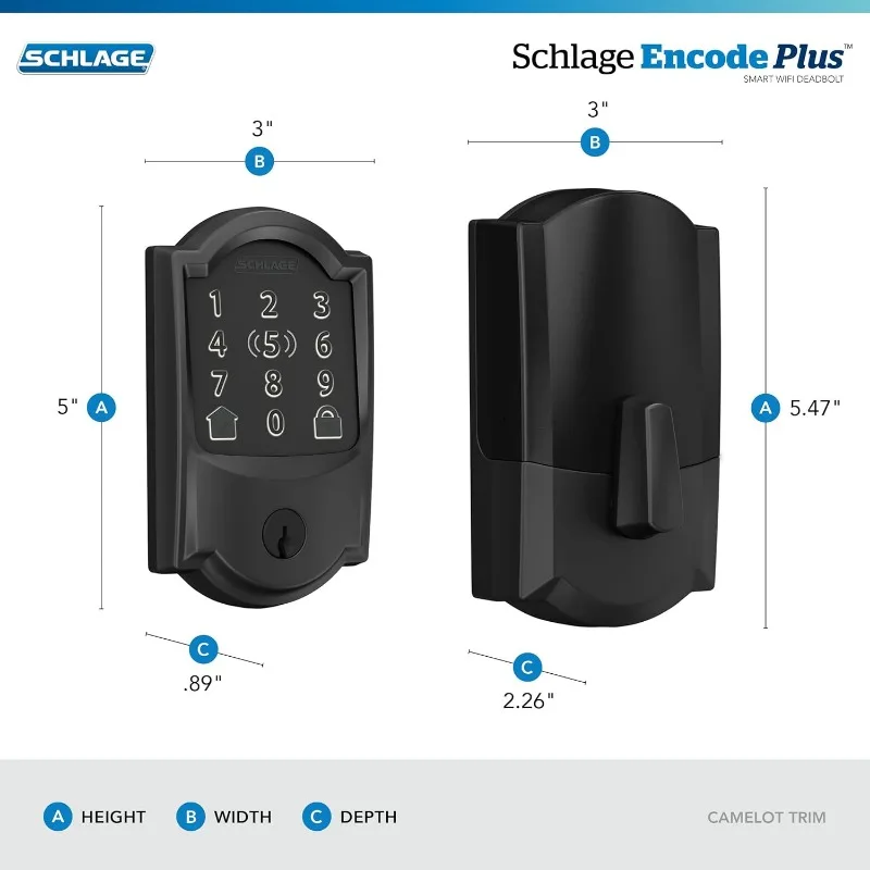 Imagem -03 - Schlage-deadbolt Bloqueio Inteligente Entrada sem Chave Touchscreen Fechadura da Porta Camelot Guarnição Preto Fosco Wi-fi Be499wb Cam 622 Codificar Plus