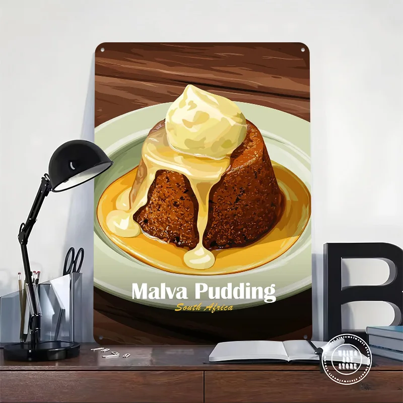 Malva Pudding With Ice Cream Printing Poster Customized Retro Wall Art Vintage Metal Signs for Mancave Home and Decoration House