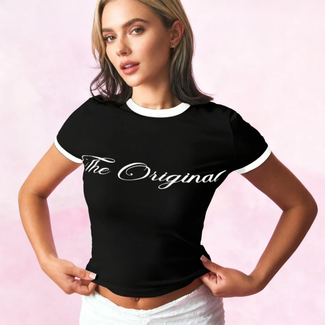 Damen-T-Shirt im Y2K-Stil, lässig, schmale Passform, kurzärmelig, Rundhalsausschnitt, bedruckter Buchstabe, europäisch und amerikanisch inspiriert, Hot Girl Top