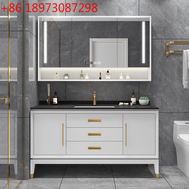 

Modern rock slab bathroom cabinet combination simple light luxury solid wood smart wash washbasin