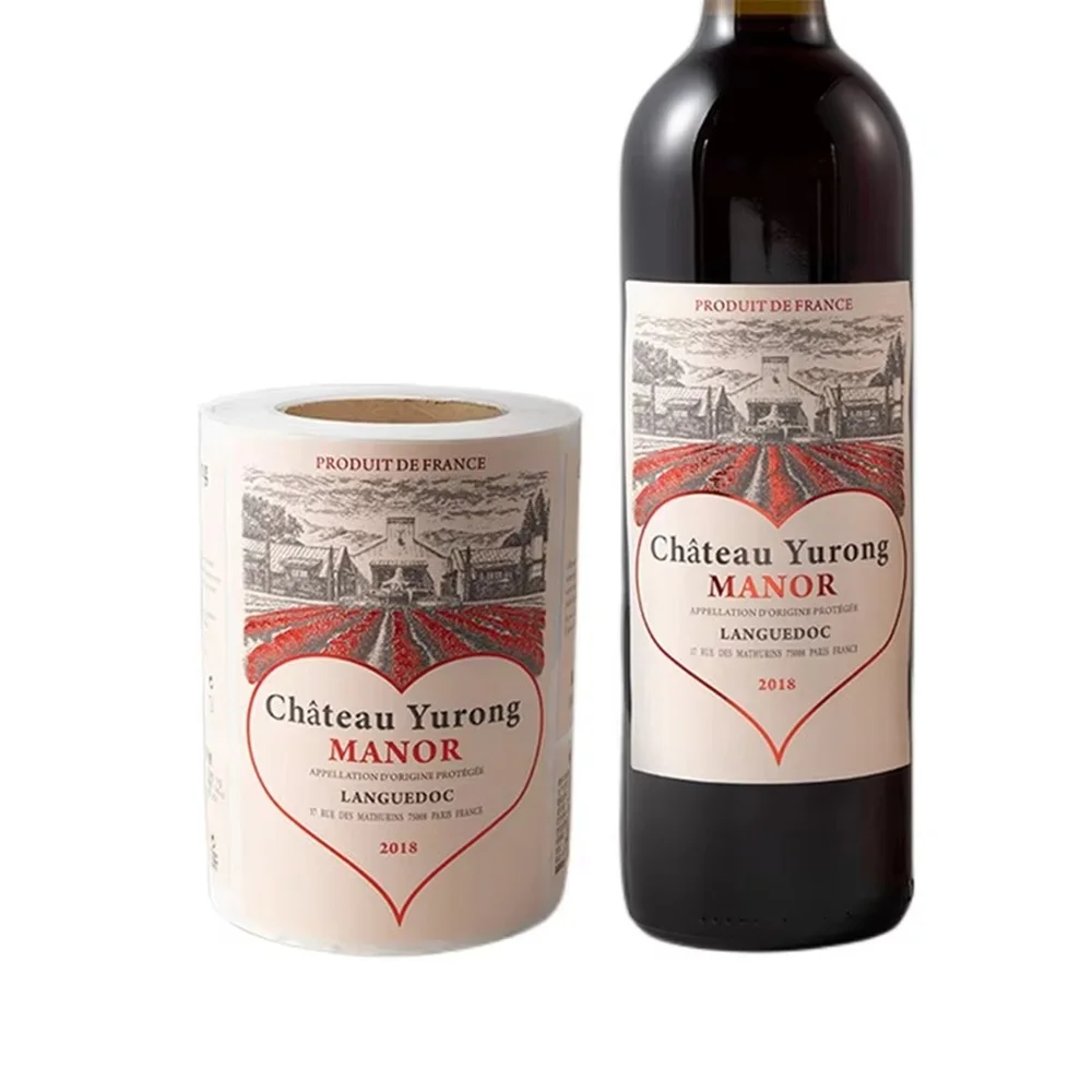 Customized Wine Labels｜Red Metal Foil Embossed Logo｜Fancy Paper｜Adhesive Liquor Whisky Stickers