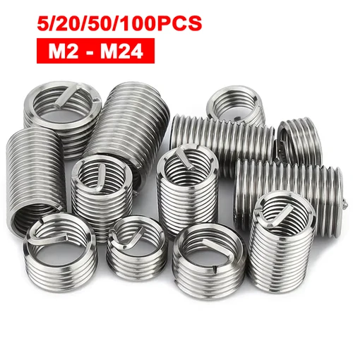Imagen 1 del producto Kit surtido de insertos roscados helicoidales, manga de diente de tornillo de acero inoxidable 304, reparación de hilo de alambre, funda protectora en espiral M2-M24