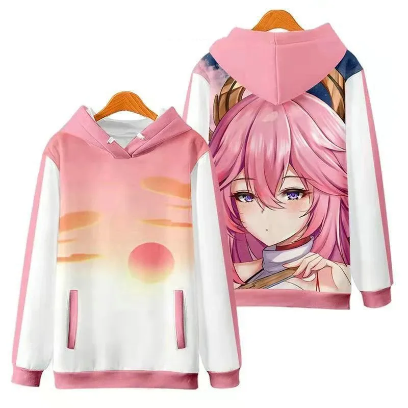 Genshin impact yae miko 3d printing anime japanese hoodies men women sweaters hooded long sleeve sport game hoodie pullover