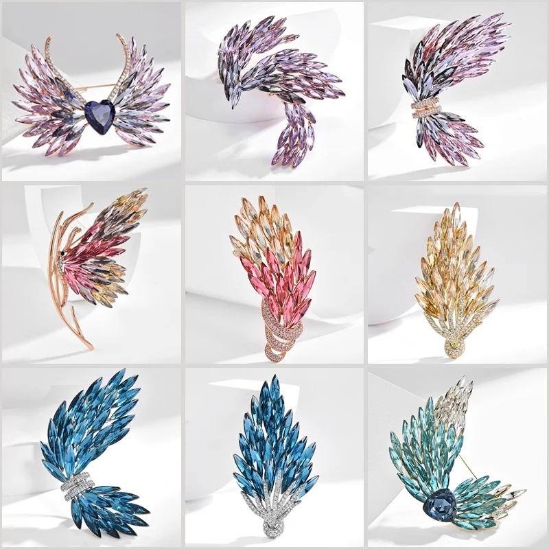 

Gradient Austria Crystal Angel of Love Wings Brooches for Women Luxury Zircon Butterfly Ears of Wheat Corsage Coat Suit Pins