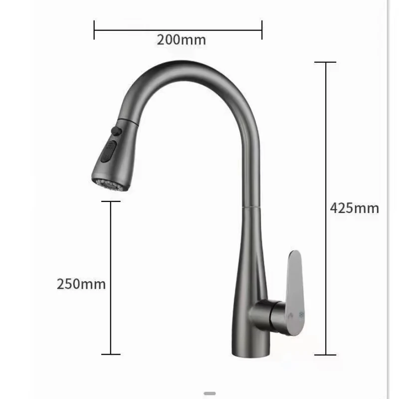 2-Mode Handle Pull Stainless Steel Kitchen Faucets 360° Rotating Splash Proof Sink Taps Cold and Hot Mixer