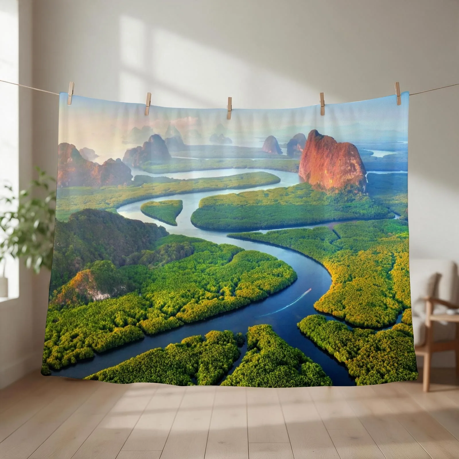 Aerial view of Phang-Nga-bay in Thailand - drone Throw Blanket Flannel Fabric Thermals For Travel decorative Cute Plaid Blankets