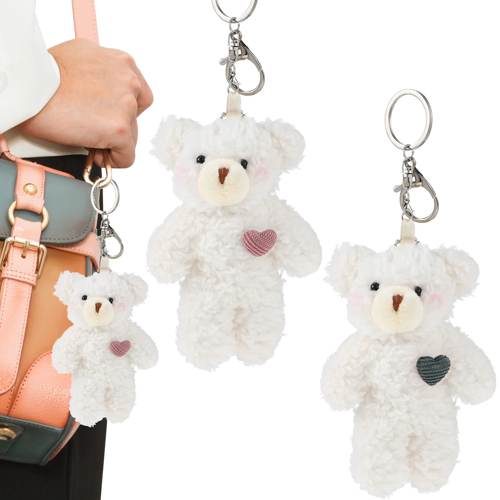 2 Pcs Bear Cotton Key Chain Pendant Mama Keychain Rings Plush Toy Mini for Girls